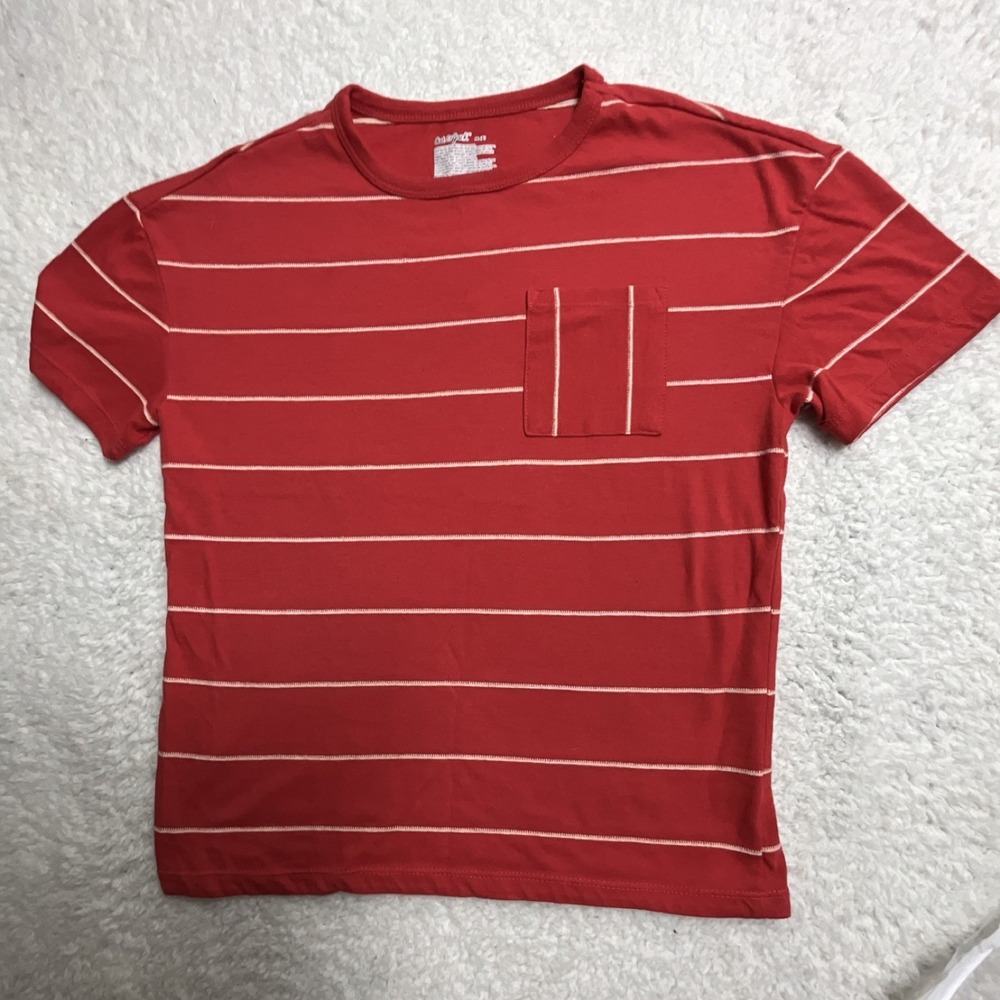 Cat & Jack Boys Red White Striped Short Sleeve T-Shirt Pocket M (8)